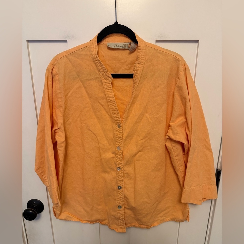 Jane Ashley 100% Linen Button Down long Sleeve Blouse Size XL Lagenlook
